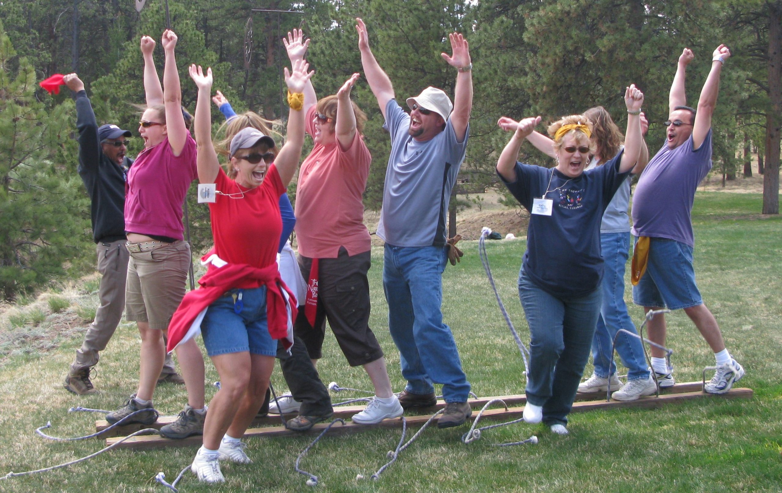 Group of people cheering.